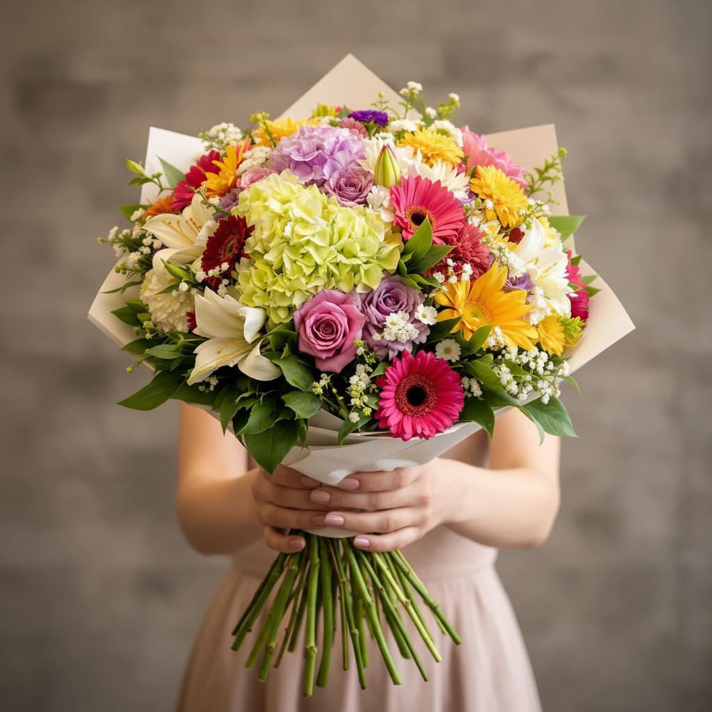 Grădina Celestă – 3 Hortensii, 5 Trandafiri, 3 Crini, 1 Gubera, 3 Crizanteme, Verdeață și Floarea Miresei - imagine 4