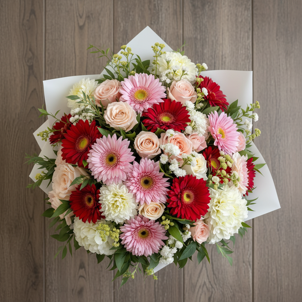 Valsul Florilor – 2 Hortensii, 11 Trandafiri, Floarea Miresei, Verdeață și Ambalaj - imagine 2