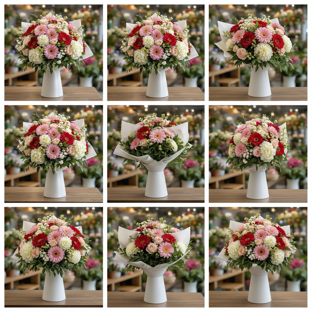 Valsul Florilor – 2 Hortensii, 11 Trandafiri, Floarea Miresei, Verdeață și Ambalaj - imagine 3