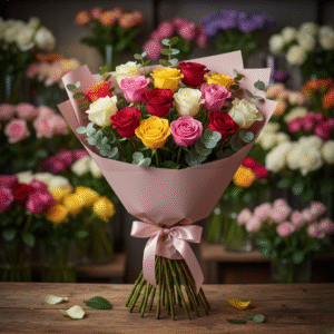 Buchet 15 Trandafiri Multicolori