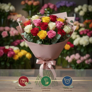Buchet 15 Trandafiri Multicolori