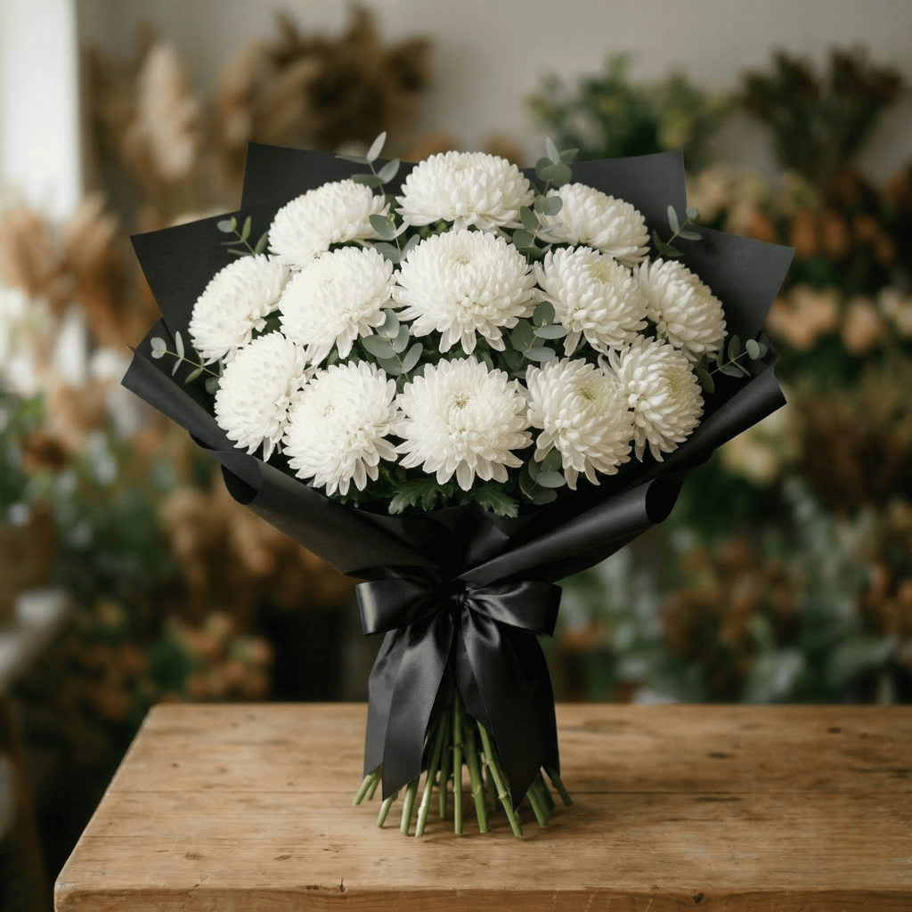 Lumină Eternă – Buchet Memorial cu 15 Crizanteme Imperiale