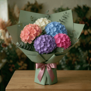 Grădina Fermecată – Buchet Grandios cu 5 Hortensii Multicolore