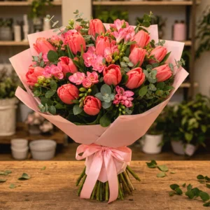 Buchet Flori de Sezon Rapsodie de Primăvară cu Lalele și Zambile - imagine 1
