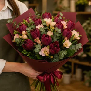 Buchet Flori de Lux Imperial Noir cu Orhidee și Trandafiri Toffee - imagine 2