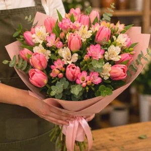 Buchet Flori la Comandă București Atelier Roz cu Lalele și Frezii - imagine 2