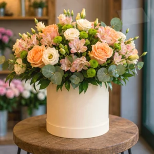 Buchet Flori Online Morning Glow cu Frezii și Trandafiri Peach - imagine 3