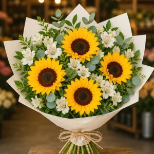 Coș Flori de Sezon Sunny Market cu Floarea Soarelui și Alstroemeria - imagine 1