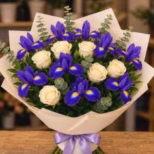 Buchet Flori Online Lilac Breeze cu Irisi și Frezii - imagine 1