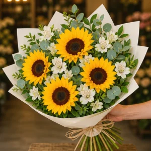 Coș Flori de Sezon Sunny Market cu Floarea Soarelui și Alstroemeria - imagine 2