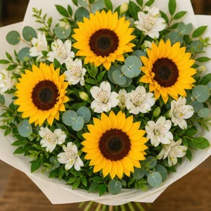 Coș Flori de Sezon Sunny Market cu Floarea Soarelui și Alstroemeria - imagine 4