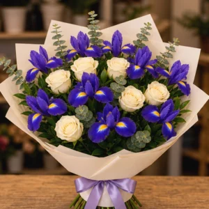 Buchet Flori de Sezon Lavender Breeze cu Iriși și Frezii - imagine 1