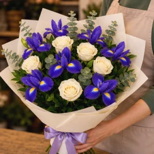 Buchet Flori de Sezon Lavender Breeze cu Iriși și Frezii - imagine 2