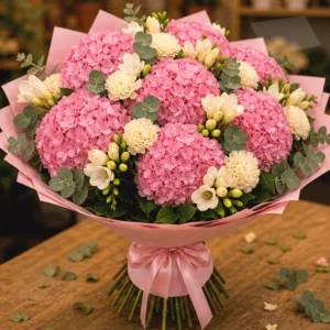 Flori La Mulți Ani Garden Fresh cu Hortensie Verde și Trandafiri Albi - imagine 3