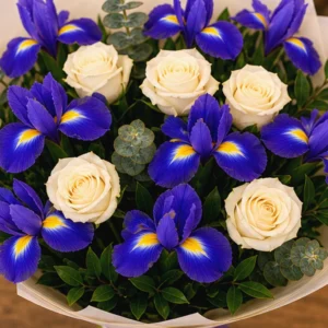 Buchet Flori de Sezon Lavender Breeze cu Iriși și Frezii - imagine 4