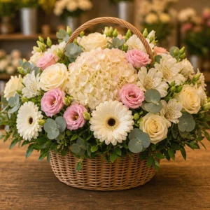 Coș Flori Online Sunny Basket cu Gerbera și Santini - imagine 4