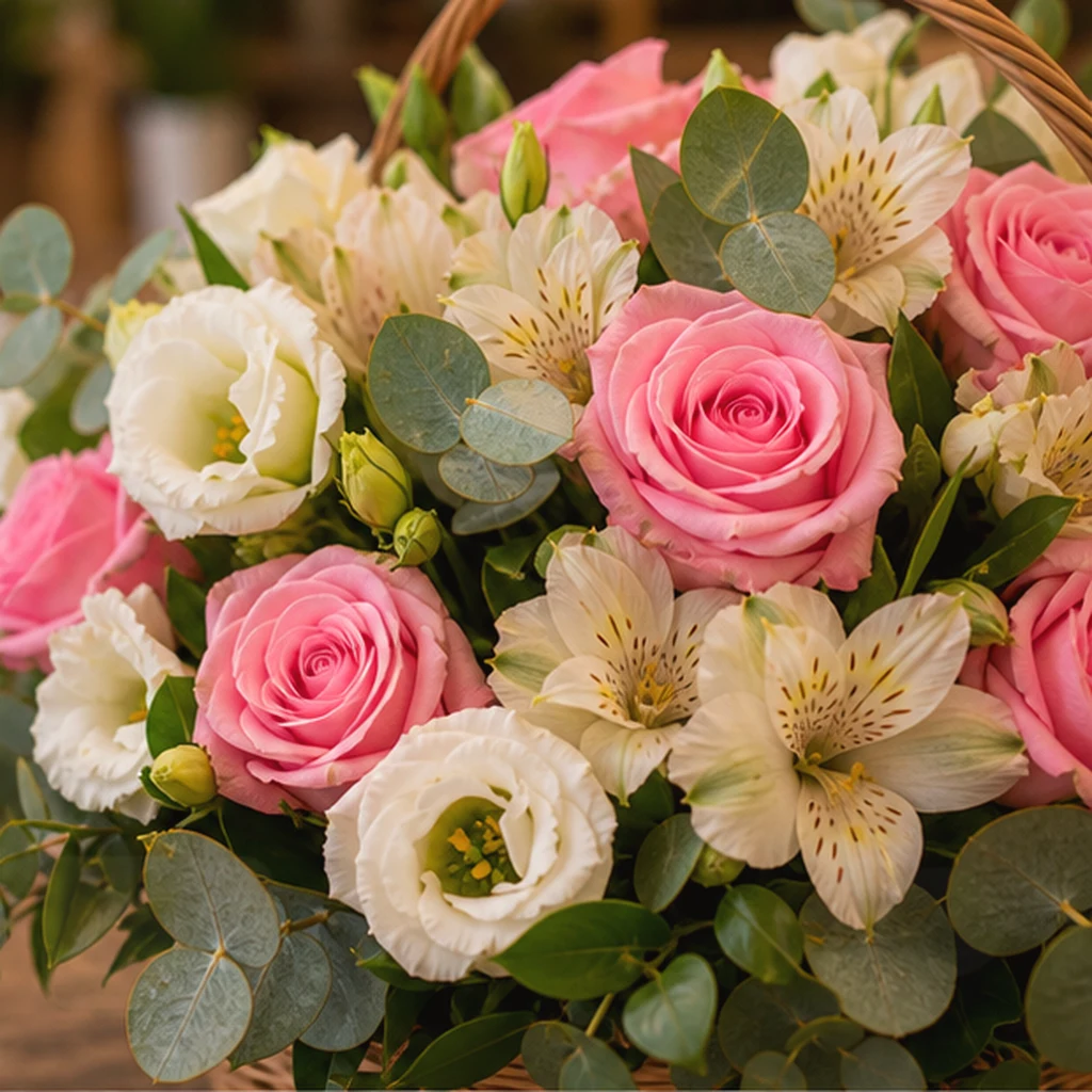 Coș Flori la Comandă București Peach Craft cu Ranunculus - imagine 2