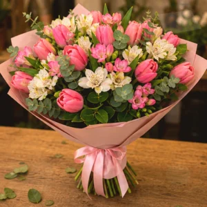 Buchet Online Coral Touch cu Lalele și Ranunculus - imagine 3