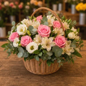 Coș Flori la Comandă București Peach Craft cu Ranunculus - imagine 4