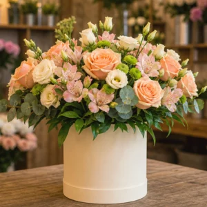 Buchet Flori de Lux Rose Gold cu Ranunculus și Trandafiri Garden - imagine 1