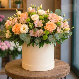 Buchet La Mulți Ani Soft Coral cu Anthurium și Astilbe - imagine 3