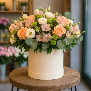 Buchet Flori de Lux Rose Gold cu Ranunculus și Trandafiri Garden - imagine 3
