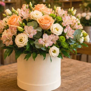 Buchet La Mulți Ani Soft Coral cu Anthurium și Astilbe - imagine 4