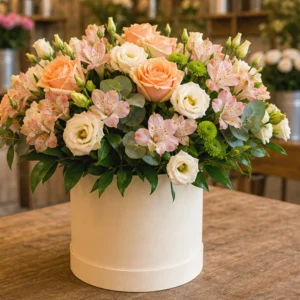 Buchet Flori de Lux Rose Gold cu Ranunculus și Trandafiri Garden - imagine 4