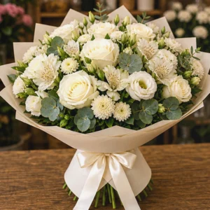 Buchet Flori de Sezon Snow Garden cu Anemone Albe și Ranunculus - imagine 3
