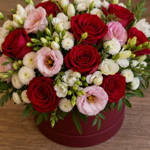 Buchet Flori de Lux Gala Red cu 75 Trandafiri și Eucalipt - imagine 4