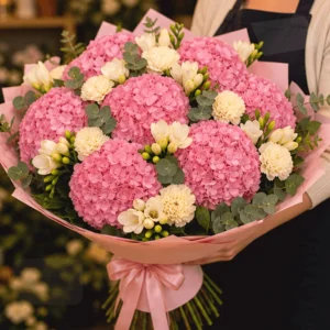 Buchet Online Apricot Signature cu Bujori și Frezii - imagine 2