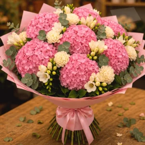 Buchet Online Apricot Signature cu Bujori și Frezii - imagine 3