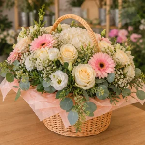 Coș Comandă Flori București White Tea cu Lisianthus - imagine 3
