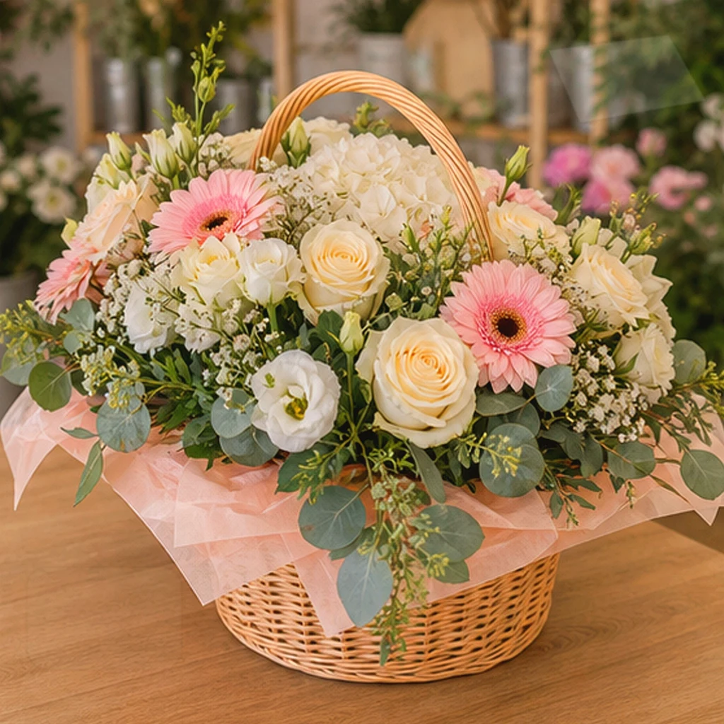 Coș Comandă Flori București White Tea cu Lisianthus - imagine 3