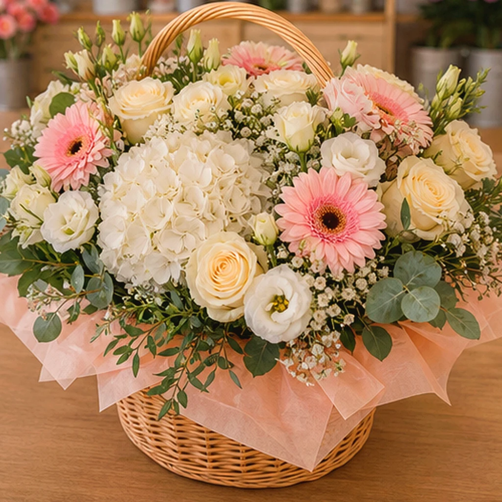 Coș Comandă Flori București White Tea cu Lisianthus - imagine 4