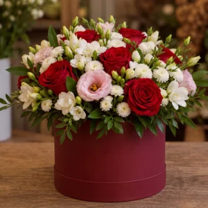 Aranjament La Mulți Ani Ruby Spark cu Hypericum și Ranunculus - imagine 1