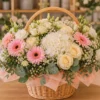 Coș Flori Frumoase Semnătură Pastel cu Cale Mango și Hortensie Roz - imagine 1