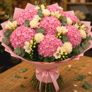 Flori Personalizate Garden Fresh cu Hortensie Verde și Trandafiri Albi