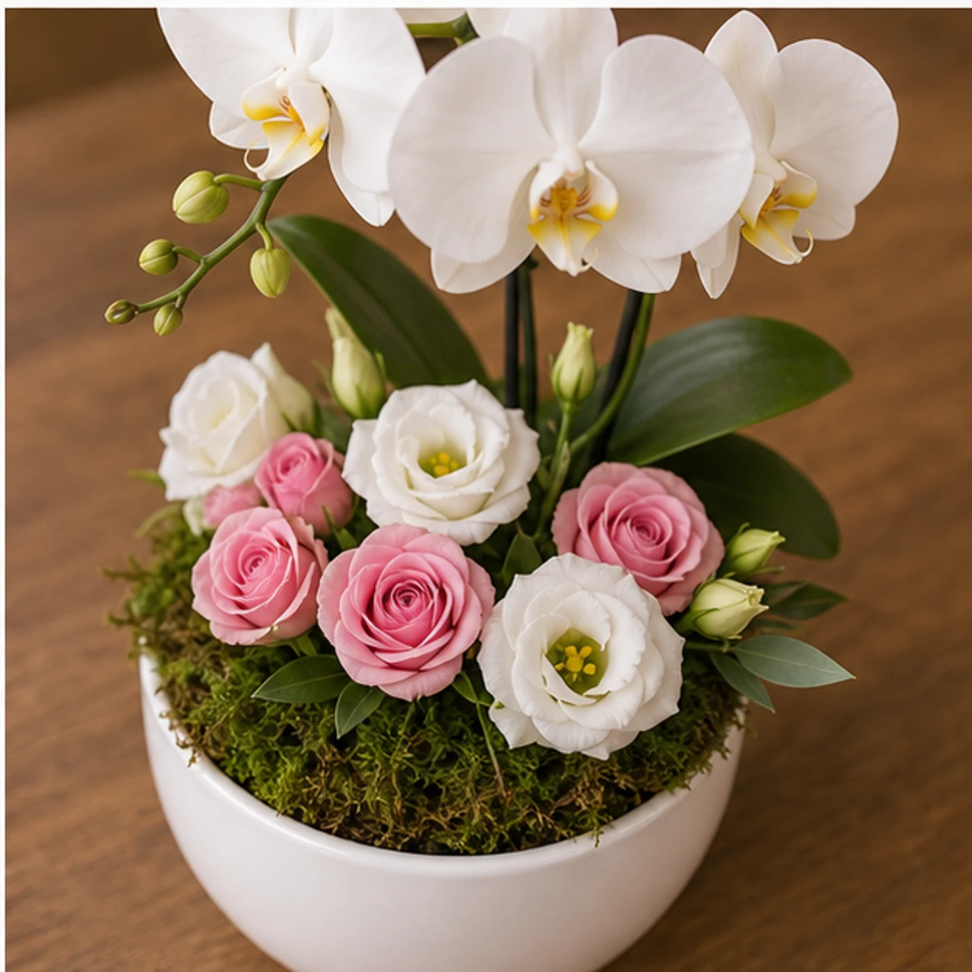 Aranjament cu orhidee phalaenopsis in ghiveci ceramic alb - poza 4