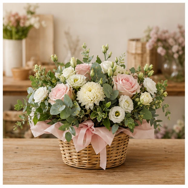 Livrare aranjamente florale pentru decorarea locuintei cos pastel pentru living - poza 1