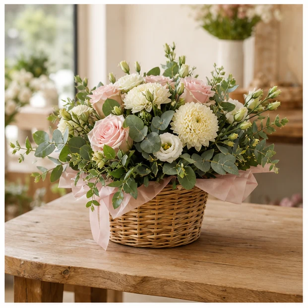 Livrare aranjamente florale pentru decorarea locuintei cos pastel pentru living - poza 3