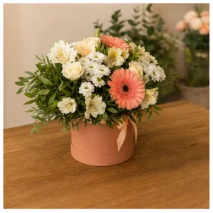 Livrare aranjamente florale pentru decorarea locuintei cutie cu accente somon - poza 4