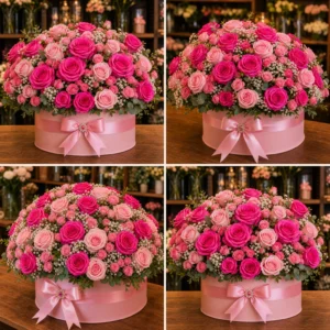 Aranjament floral 18 ani cu trandafiri roz premium - poza 4