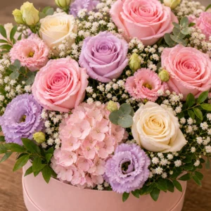 Aranjament floral 18 ani in cutie pastel - poza 2