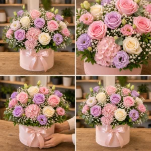 Aranjament floral 18 ani in cutie pastel - poza 4