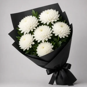Aranjament floral funerar alb verde cu crizanteme si eucalipt - poza 1