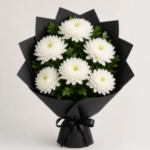 Aranjament floral funerar buchet din crizanteme albe - poza 1