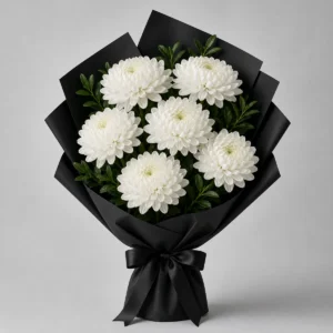 Aranjament floral funerar buchet din crizanteme albe - poza 4