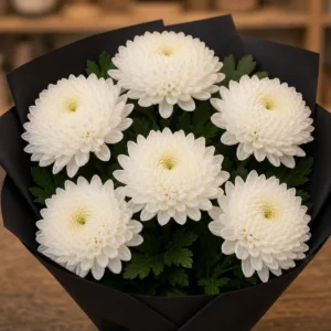 Aranjament floral funerar cu crizanteme albe si verdeata - poza 3