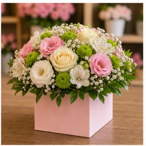Aranjament floral in cutie cu flori pastel - poza 2